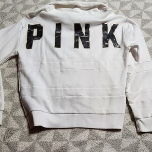 PINK Victoria's Secret Cream Sweatshirt with Gold Lettering